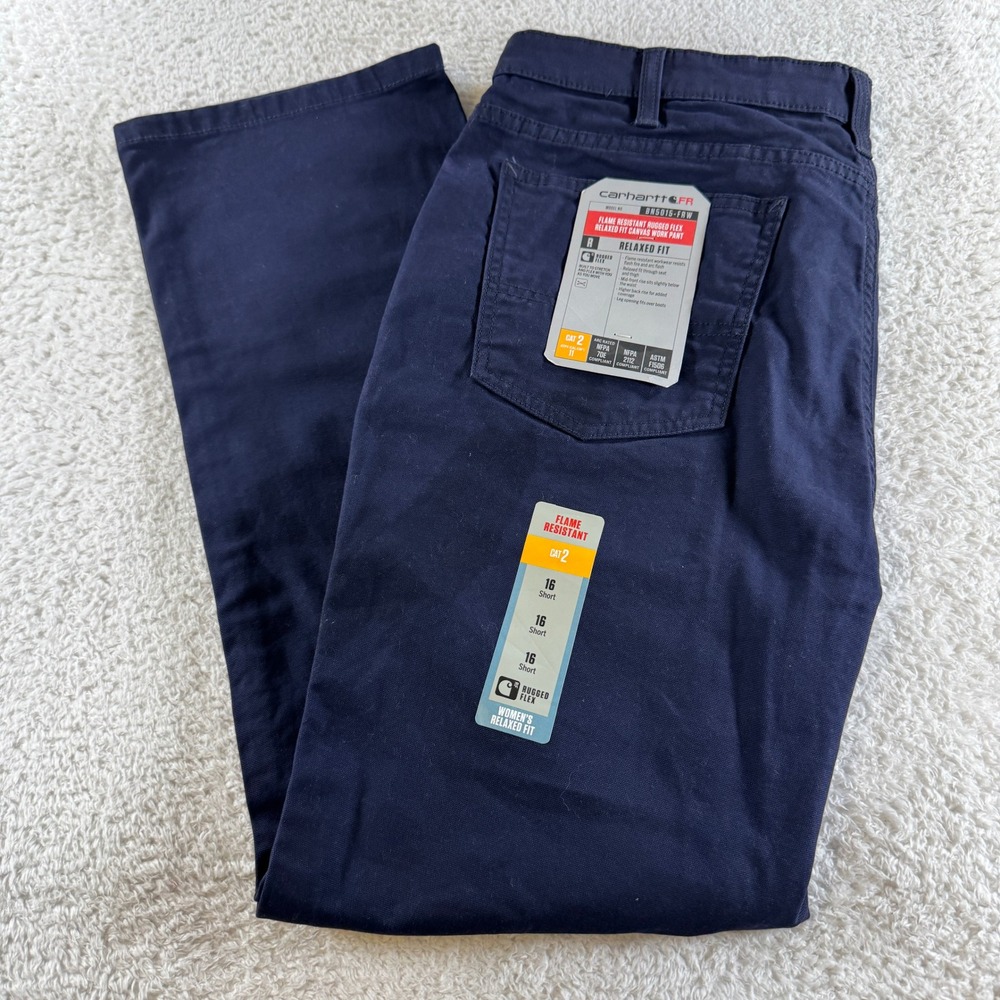Carhartt FR Rugged Flex Canvas Work Pant Womens 16 Short Navy NEW 36x29 NWT